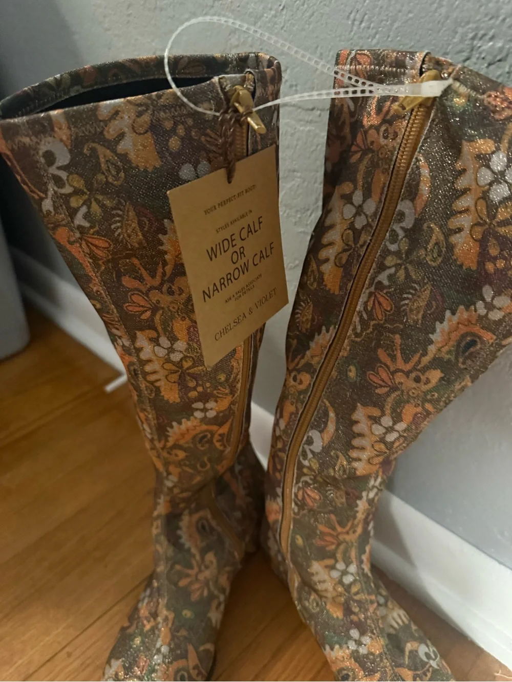 Chelsea and Violet Zayla Brocade Print Knee-High Women's Heel Boots